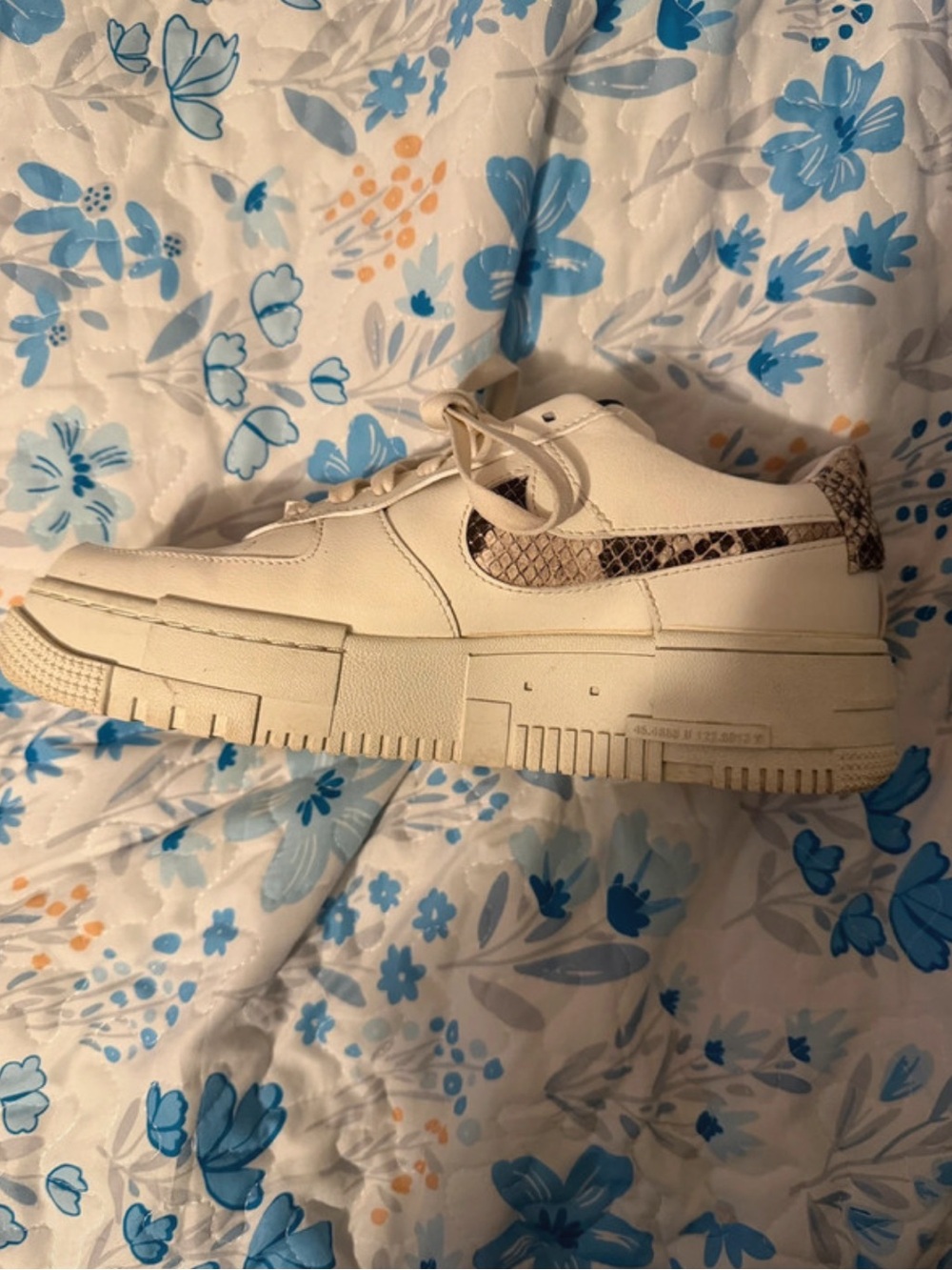 Nike Cream Platform Sneaker with Snake-Print Swoosh
